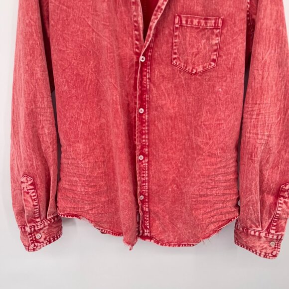 Frank & Eileen orange distressed denim shirt Long Sleeve Size Large womens - Picture 3 of 13